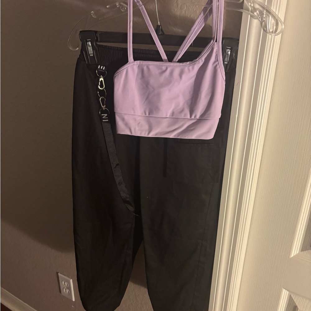 Hip-Hop costume-Black Pants with Lavender Top. Worn once